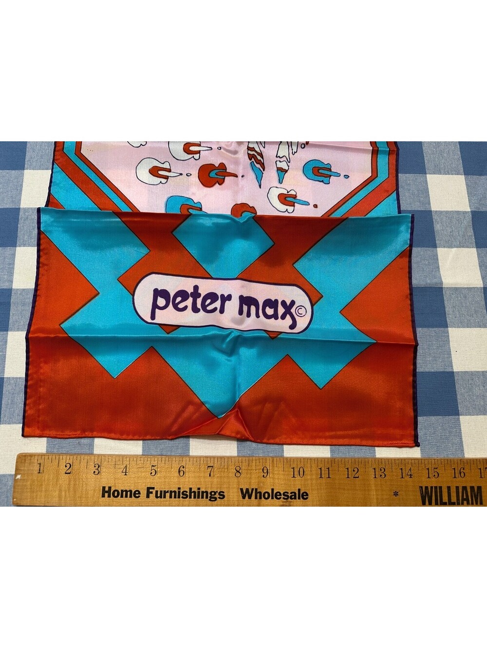 PETER MAX Vintage Graphic Psychedelic 70s Silk Scarf LONG 14.5"x 64" appx Oblong - Picture 2 of 16